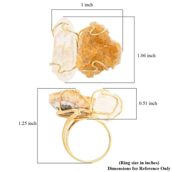 Brazilian citrine raw and natural crystal ring in gold tone 38 ctw size 7 - Picture 11 of 14
